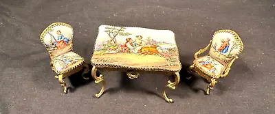 Austrian (Viennese) Enamel And Brass Miniature Table And 2 Chairs • $395