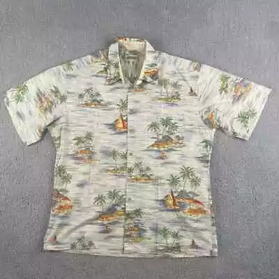 Campia Moda Men's Large Beige Floral Hawaiian Short Sleeve Button Up Shirt  • $11.99