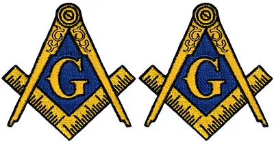 LOT Of TWO MASONIC LOGO PATCHES Embroidered FREEMASON SQUARE COMPASS MASON BLUE • $8.95