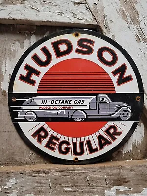 Vintage Hudson Porcelain Motor Oil Regular Hi-octane Gas Pump Plate Sign 12  • $124.06