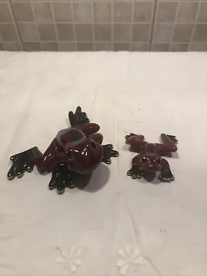 Pair Of Red Ceramic Frogs Velvet Feet • £4.99
