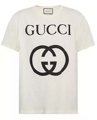 Mens White Gucci Oversized Interlocking Jersey Cotton GG Print Tshirt Medium M • $123.30