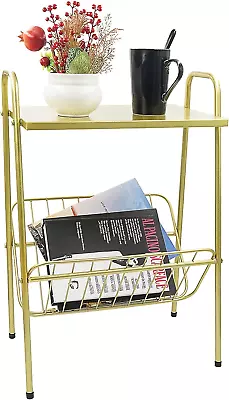 Side Table Gold End Table With Magazine Holder Record Player Stand • $45