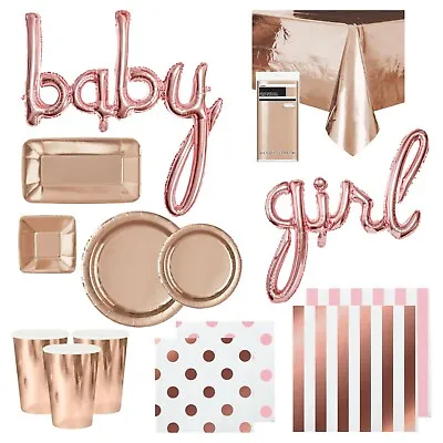 Baby Shower Rose Gold Tableware Unisex Sash Balloons Plates Cups Napkins • £1.99