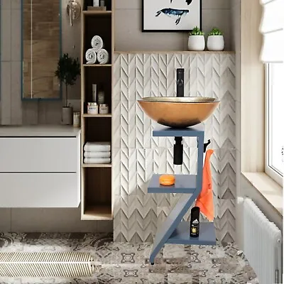 £98 • Buy Floor Standing Bathroom Vanity Unit With Countertop Tempered Glass Sink Bowl DM