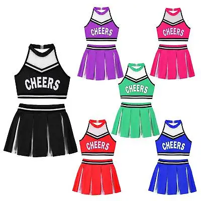 UK Kids Cheerleading Costume Crop Top Mini Skirt Set School Girls Uniform Outfit • £19.03