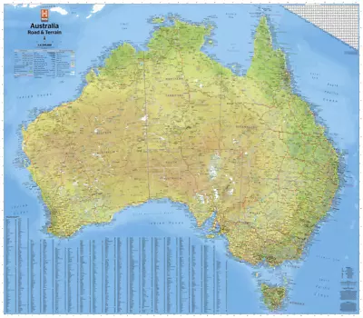 (laminated) Map Of Australia (road & Terrain) Poster (87x100cm) Wall Chart Pic • $55.92