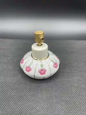 Hand Painted Rose Irice Perfume Bottle Gold Accents Vanity Decor Vintage • $14.99