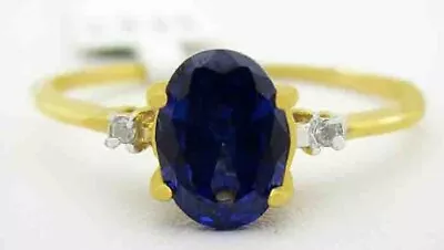LAB CREATED 1.08 Cts TANZANITE & DIAMOND RING 10K YELLOW GOLD - New With Tag • £0.80