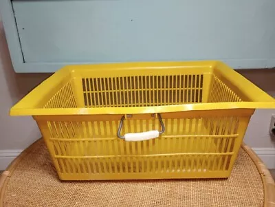 Vtg Plastic Laundry Basket Yellow Square Wire Handle RARE Retro 70’s • $130