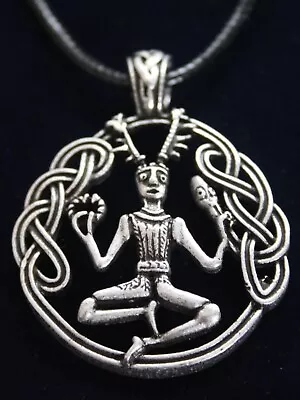  Cernunnos Horned God Pendant Cord Necklace & Gift Pouch Herne Celt Celtic Pagan • £13.99