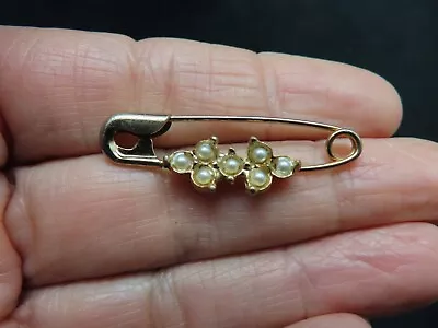Vintage 1950's Seed Pearl Safety Pin Brooch • $13.49