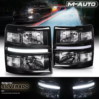 L+R Black Clear[LED RUNNING LIGHT BAR]Headlight For 14-15 Chevy Silverado 1500 • $189.99