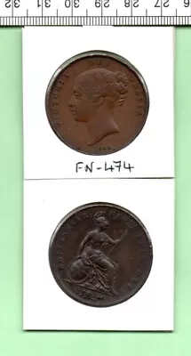 1854 Young Head Queen Victoria Genuine Copper Vf+ Condition Penny  (fn-474) • £40