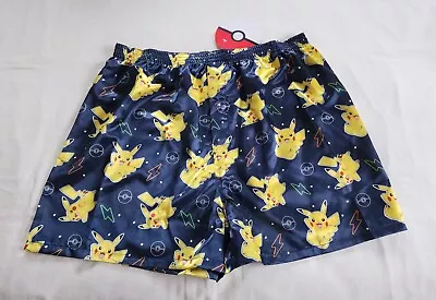 Pokemon Mens Pikachu Navy Blue Printed Satin Boxer Shorts Size L New • $19.23