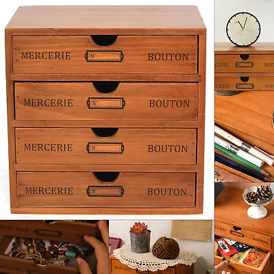 4 Layers Vintage Wooden Storage Box Desktop Jewelry Organizer Wood Drawer Holder • $38.96