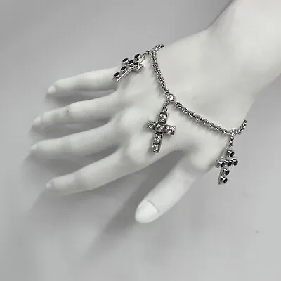 Vintage 14K White Gold Cross Charm Bracelet Diamonds Rubies Sapphires 22 Grams • $4329.48