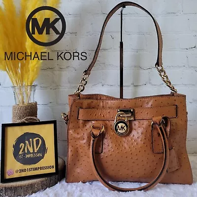 MICHAEL KORS Small Hamilton Brown Ostrich Print Leather • $119