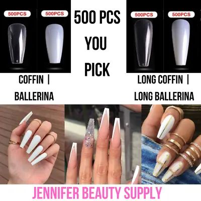 500Pcs/Bag Long Ballerina False Nail Tips Acrylic Coffin Full Cover Fake Nails • $6.99