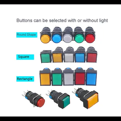 16mm 5A Round Square Rectangle Push Button Momentary Switch White RGB Yellow LED • $3.46