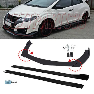 GLoss Black Side Skirt + Front Bumper Lip Splitter For Honda Civic 2007-2019 UO • £55.95