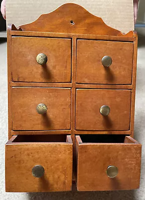 Vintage Wooden Spice Cabinet Box 6 Drawers Hanging Kitchen Cabinet • $75