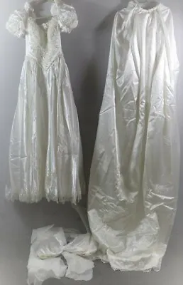 A21 4/6 Vintage Traditional Satin Bridal Wedding Dress Ball Gown Detach Train +  • $99.99