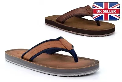 Mens Sandals Mens Mules Faux Leather Toe Post Flip Flops Summer Tan/Brown Size • £15.19