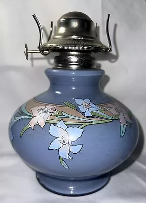 Vintage Kaadan LTD Blue Floral Ceramic Oil Or Paraffin Lamp 7 1/2  Tall • $25.99