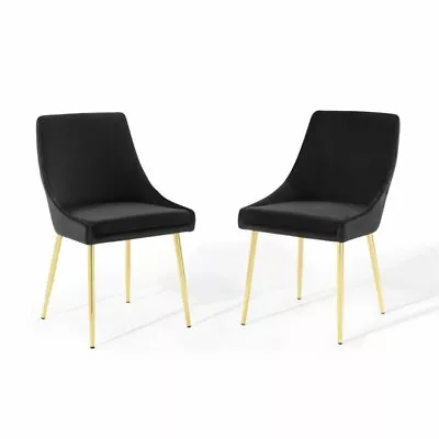 Modway Viscount 19  Performance Velvet Dining Chairs In Gold/Black/(Set Of 2) • $123.99