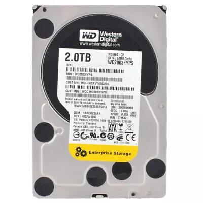 Western Digital Black 2TB Re4-GP WD2003FYPS 5400U/Min 64MB SATA II 35'' Inch • $325.99