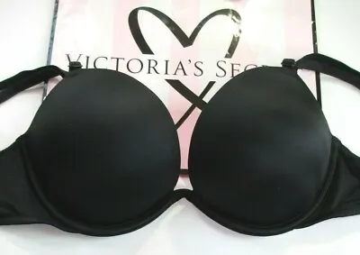 VICTORIA'S SECRET PINK Super Push-Up Black Bra VS 38B 38C 38D 38DD 40B 40C 40DD • $39.99