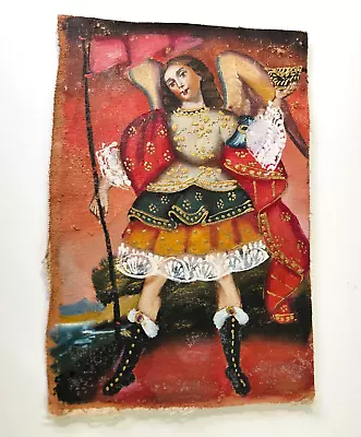 Vintage Cuzco School Oil Painting W Gold Gilt Angel #1 Of 3 NO Reserve • $9.99