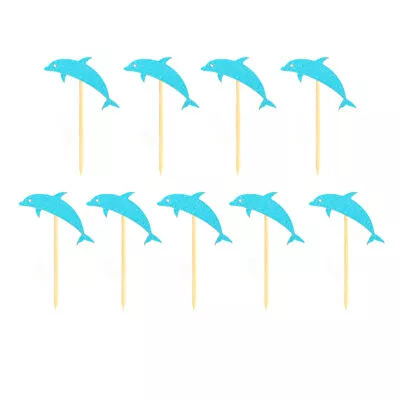  24pcs Blue Dolphin Shaped Cake Toppers Paper Cake Picks Cupcake Decor Party • £7.79