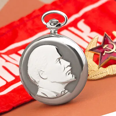 Pocket Watch Mechnisch Lenin Signature Porträit USSR Cccp Russia Molnija 3602 • $131.89