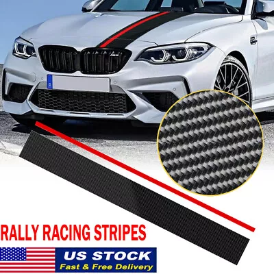 Universal Car Rally Racing Stripes Front Hood 5D Carbon Fiber Decal Wrap Sticker • $10.99