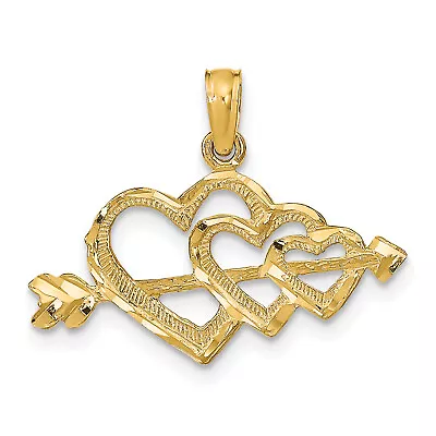 Lex & Lu 14k Yellow Gold Polished Hearts And Arrow Pendant • $89.99