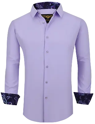 Mens PREMIERE Light PURPLE Long Sleeve BUTTON UP Dress Shirt 4 Way Stretch 760 • $44.98