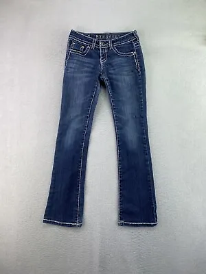 Miss Chic Womens Jr Size 1 Medium Wash Low Rise Slim Bootcut Denim Jeans *Flaws • $12.95