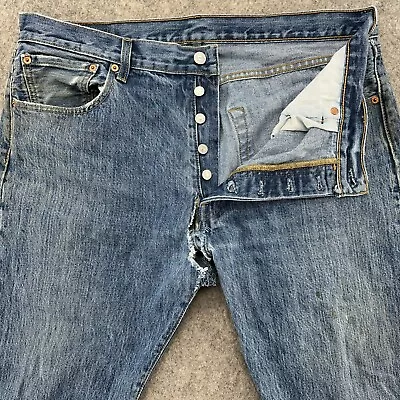 Levis 501 Jeans Mens 36x30 Blue Light Wash Straight Button Fly Modern • $9.95