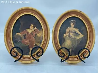 2 Vintage Italian Florentine Style Oval Frames W/ Pictures Boy & Girl • $5.99