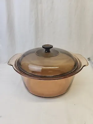 VISION By Corning USA 4.5 L/5 QT Amber Dutch Oven Stock Pot W Matching Pyrex Lid • $35