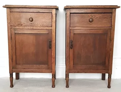 A Pair Of Antique Solid Oak Bedside Cabinets Early 20th C Bedside Tables. • £595