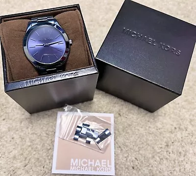 Michael Kors-Slim Runway Watch Stainless Steel Blue - Excellent Condition MK3419 • $70