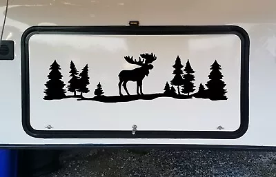 Moose Forest Scene V1 - RV Camper Travel Trailer Graphics - Die Cut Sticker • $30.99