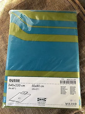 BNIB Ikea Gussie All Cotton Turquoise Funky-retro King Duvet Cover 4 Pillowslips • £33.50