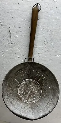 Vintage Primitive Ladle Scoop Dipper Wood Handle Drain Metal Colander Display • $19.99