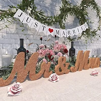 Mr & Mrs Sign For Wedding Table Large Rose Gold Wooden Mr And Mrs Sign & Just... • $23.61