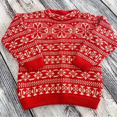 Vintage 100% Wool Red Fair Isle Sweater • $38.50