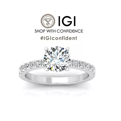 IGI Certified D/VS 1Ct-6Ct Lab-Grown Round With Side Diamond Engagement Ring • $1429.85